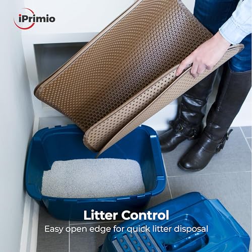 Small Cat Litter Trapper by iPrimio - Litter Mat, EZ Clean Cat Mat, Litter Box Mat Water Proof Layer and Puppy Pad Option. Patented (23"x21" Brown) - style: 23x21 - Brown