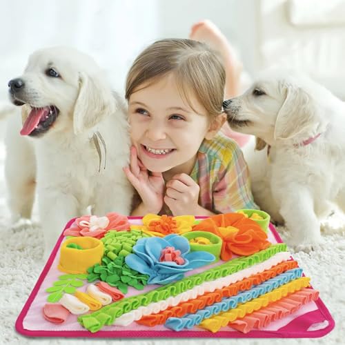 Snuffle Mat for Dogs, Sniff Mat Slow Feeding Mat for Small Pets Cats, Rabbits - Help Stress Relief and Training - Stimulate Your Pet's Foraging Skills! (Pink) - color: Pink