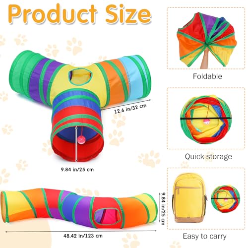 Poen 22pcs Cat Kitten Toys Set with 2 Collapsible Cat Tunnel and 20 Interactive Kitty Feather Toy, Fluffy Mouse, Crinkle Balls, for Kitten Puppy(Multicolor) - color: Multicolor
