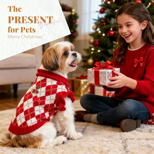BAEJMJK Cute Cherry Small Dog Sweater Soft Girl Dog Clothes Turtleneck Warm Pet Puppy Knitted Pullover Princess Dogs Cats Outfits(Red Cherry A,Medium) - color: Red Cherry A, size: Medium