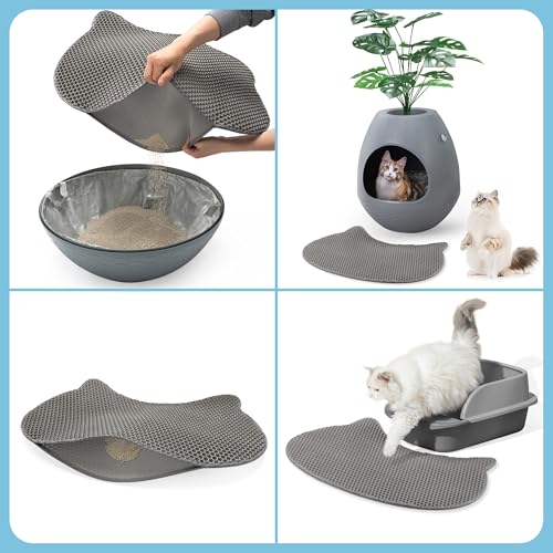 Eggloa6 Cat-Head Cat Litter Mat, Waterproof Kitty Litter Trapping Mat, Double Layer Mat, Easy to Clean, Dark Gray
