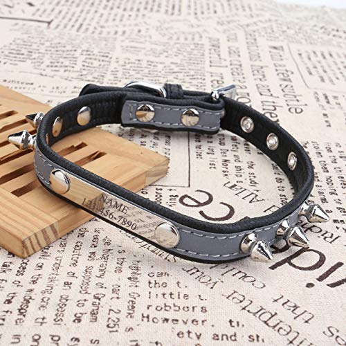 Mogoko Personalized Punk Rock Spiked Dog Collar, Custom Puppy Pet Reflective Leather Collar with Engraved ID Name Plate for Small Medium Large Dogs(S Size; Black)