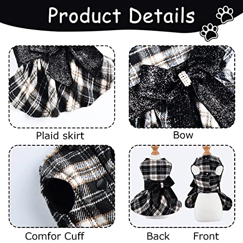 Small Dog Sweater Dog Clothes Outfit - Puppy Dresses for Small Dogs Girl Doggie Princess Plaid Dress - Pet Holiday Festival Apparel Winter Spring Skirt, XXS, Black - color: Black Plaid, size: XX-Small (Chest 11in )