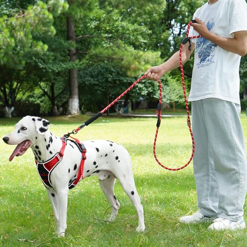 Cymiler Hands Free Dog Leash, 8 Ft Reflective Cross-Body Pet Rope Leashes with Sponge Handle, Heavy Duty Nylon, for Running, Hiking, Training, Waist Leash for Small Medium Large Dogs (Red) - color: Red