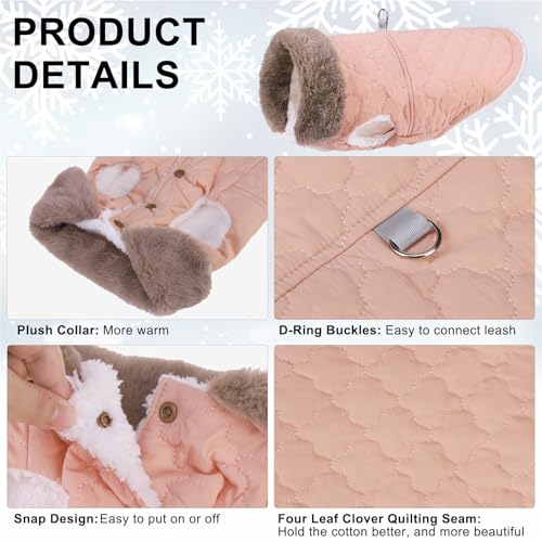 BEAUTYZOO Winter Dog Coat with Harness Built in, Warm Dog Puffer Jacket Vest Padded Fleece Cold Weather Coats Windproof Waterproof Snow Jackets Clothes for Small Medium Puppy, Pink M - color: Pink, size: M (Back: 15",Chest: 21")