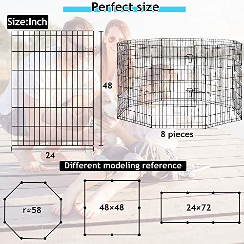 Pet Dog Playpen 8 Panel 48" Durable Metal Portable Foldable Indoor Outdoor Cat Puppy Exercise Pen with Door Animal Wire Yard Dog Fence Crate Kennel for Small Medium Large Dog - size: 48"x8 Panels
