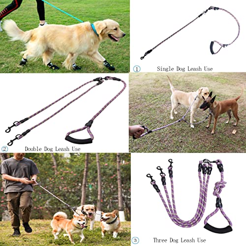3 Dog Leash - Padded Handle, 360° Swivel Multiple Dog Leash No Tangle, Lead for Medium Large Dogs, Walking & Training Double Dogs (Purple Green) - color: Purple Green