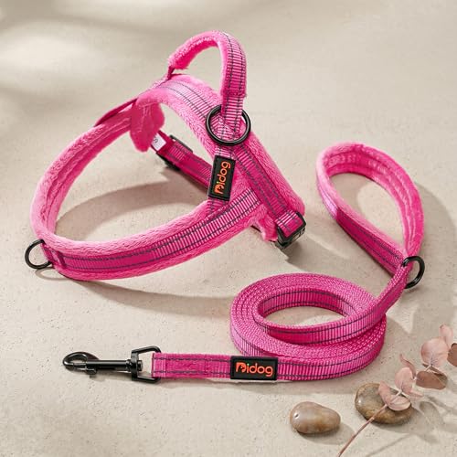 Didog Soft Flannel Padded Dog Vest Harness, No Pull/Quick Fit Reflective Dog Strap Harness, Easy for Training Walking (XS:Chest 15-18", Hot Pink) - color: Hot Pink, size: XS:chest 15-18"