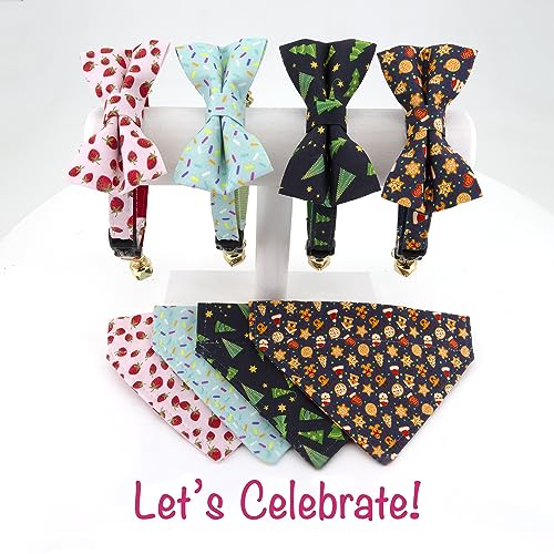 Ultra Joys Cat Collar - Breakaway with Bells, Bowtie & Christmas Tree Pattern - Small Kitten & Cat Collar - color: Christmas Tree-Bowtie Collar, size: Small