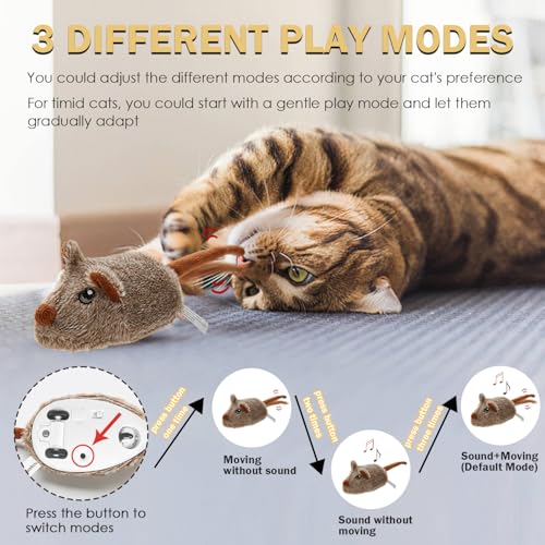 Cat Toys Squeaky Rechargeable Moving Mouse with Dynamic Magic Tail, Automatic Self Play Mouse Interactive Cat Toy for Indoor Cats, Kitten's Electric Multi-Mode Activated Mouse Toy (Brown) - color: Sienna Brown