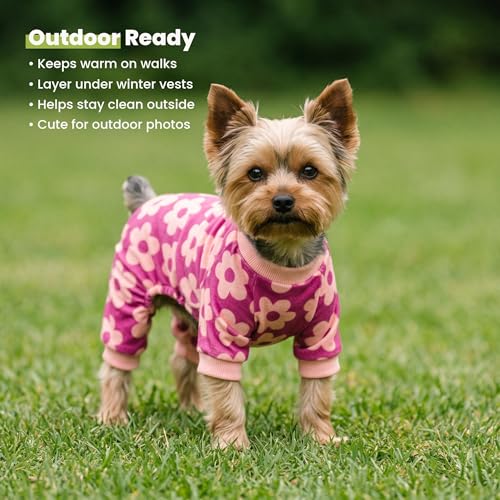 Fitwarm Flower Fleece Dog Pajamas, Warm Winter Dog Clothes for Small Dogs Girl, Cozy Pet Onesie with Feet, Pink, Medium - color: Flower, size: Medium