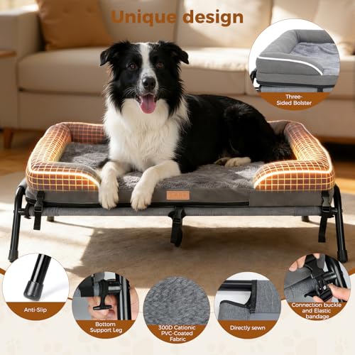 Cooling Elevated Dog Bed for Large Dogs, Portable Indoor & Outdoor Raised Dog Bed with Breathable Mesh,Pet Hammock Cots with Removable Dog Beds - size: 38.8"L x 29.9"W x 10.2"Th