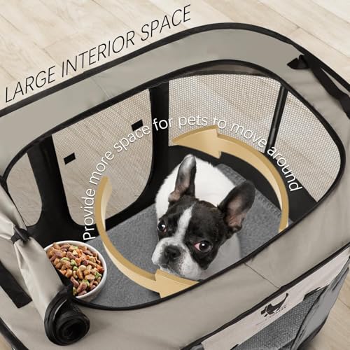 Rest-Eazzzy Dog Playpen, Foldable Kitten Playpen for Medium Dogs, Portable Pet Puppy Playpen with Removable Shade Cover, Indoor Outdoor Travel Camping Use for Small Pets with Carrying Case (M, Grey) - style: Medium