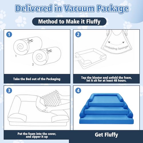 Chew Proof Dog Bed - Orthopedic Memory Foam Dog Bed, Waterproof Washable Cover with Non-Slip Bottom & Indestructible Pet Sofa for Medium Large Dogs, 30" x 20" Blue