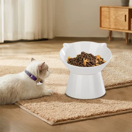 Detachable Elevated Cat Bowls, 15° Tilted Raised Cat Food Bowl Anti-Vomiting, Whisker Friendly, Adjustable Pet cat Dishes for Protecting Spine, Adult Kitten (White) - color: White