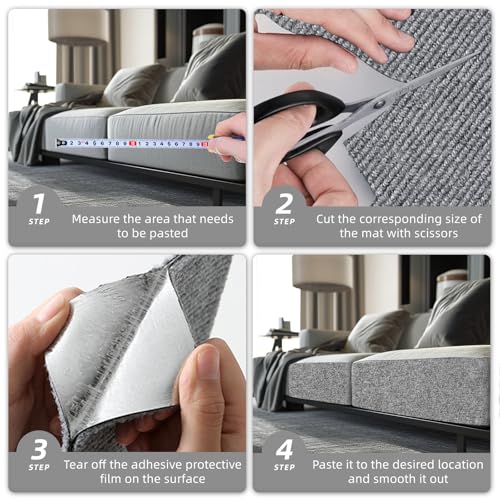 Cat Scratch Furniture Protector, Trimmable Self-Adhesive Cat Scratch Pad, 78.7"x11.8" Carpet Cover for Couch, Sofa, Walls, Furniture Cat Scratcher Board, Anti Scratch Pad for Cat Claws (Gray) - color: Gray
