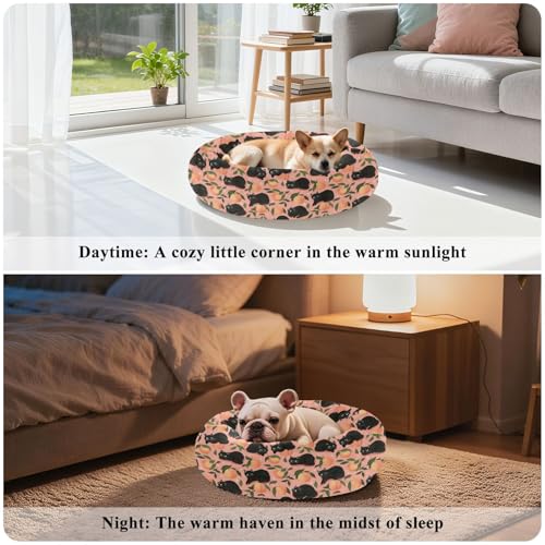 Pet Bed Cat Sweet Peach Print, 18" Small Dog Cuddler with Anti-Slip Bottom, Cute Pattern Round Sofa for Indoor Puppies & Kittens, All-Season Comfort - size: Small