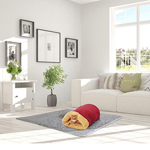 4 in 1 Self Warming Burrow Cat Bed, Pet Hideway Sleeping Cuddle Cave (Burgundy) - color: Burgundy
