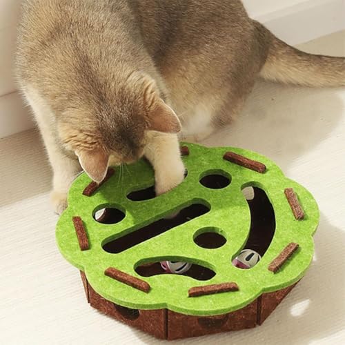 GDSAFS Cat Nail File Enrichment Box, Cat Scratch Puzzle Enrichment Box, Interactive Felt Cats Puzzle Toy with Bell, Bite & Scratch Resistant, for Indoor Cats Scratching Hunting Mental (Green-B) - color: Green-B