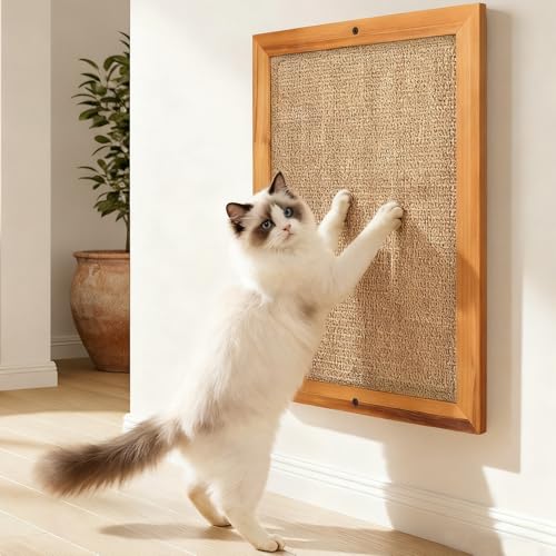 Large Sisal Cats Wall Scratcher, Floor or Wall Mounted Cat Scratching Mat, Durable cat Scratch Pads for Indoor Cats, Framed Sisal Scratch Pad Mat, Wall Cat Scratching Post for Furniture Protector - size: Extra Large