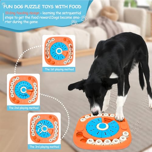 FOXMM Dog Puzzle Toys,Interactive Treat Puzzle Dog Toy for IQ Training & Mental Stimulating,Treat Puzzle Dispensing with Squeaky Design for Large Medium Small Smart Dogs - style: M-Level 3(Orange)