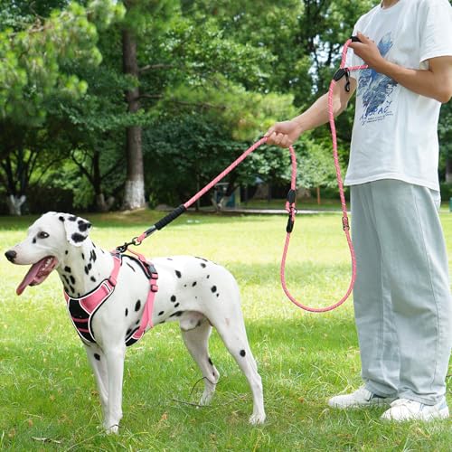 Cymiler Hands Free Dog Leash, 8 Ft Reflective Cross-Body Pet Rope Leashes with Sponge Handle, Heavy Duty Nylon, for Running, Hiking, Training, Waist Leash for Small Medium Large Dogs (Pink) - color: Pink