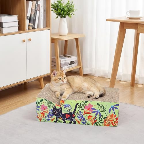 WUWEOT 2 in 1 Cat Scratching Board, Removable Cardboard Scratching Pad, Large Cat Lounge Sofa with Detachable Toy for Indoor Cats to Rest, Grind Claws and Play