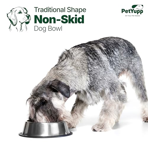 Stainless Steel Dog Bowl – Non-Skid Rubber Base, Rust-Proof & Dishwasher Safe – Durable Food and Water Bowl for Dogs and Cats – 96oz - size: Non Skid Bowl - 96 oz
