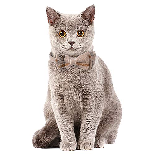 Faleela Breakaway Cat Collar with Bells - 2 Pack Cat Collar with Bells, Cat Collars with Bandana, Accessories for Pet Collars, Adjustable for Cats and Small Dogs (Beige+Brown) - color: beige+brown