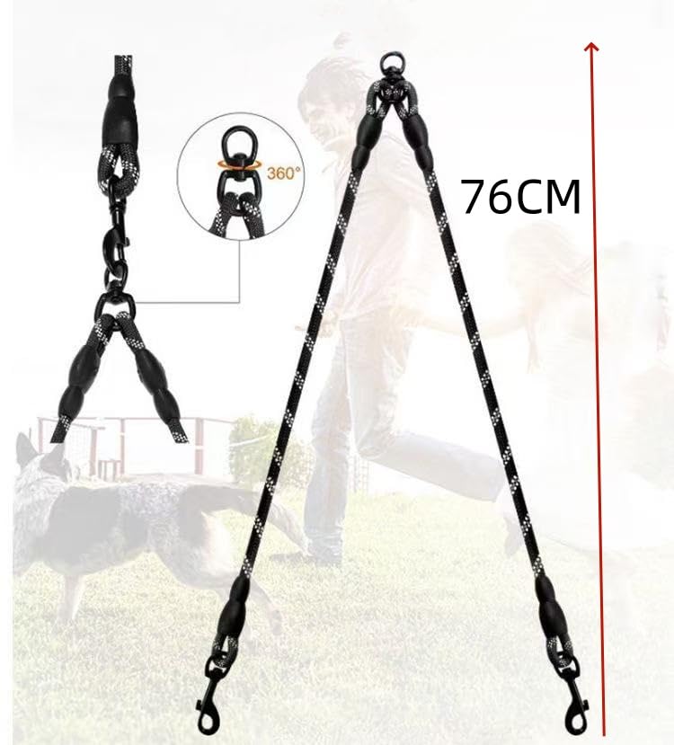 Reflective Dual Dog Leash - Tangle-Free 360° Swivel & Shock-Absorbing Bungee,Dual Strong Pet Lead Splitter,Red - color: Red