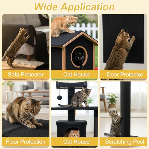 Cat Scratch Mat, Adhesive Trimmable Cat Scratching Climbing Carpet Mat Replacement for DIY Cats Tree Shelf Couch Corner Wall Cats Scratcher Furniture Protector (Black, 120 x 15.8 Inches)