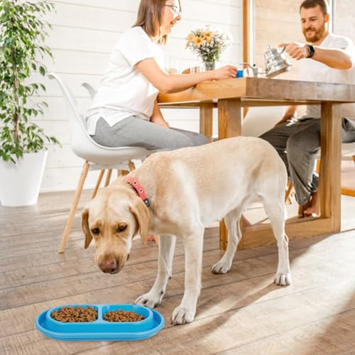 1 Pcs Cat Food Bowl 25 oz Plastic Cat Dog Pet Food Bowl Double No Spill Feeding Water Bowls Ants go Away Feeding Bowls for Small Medium Pets (Blue)
