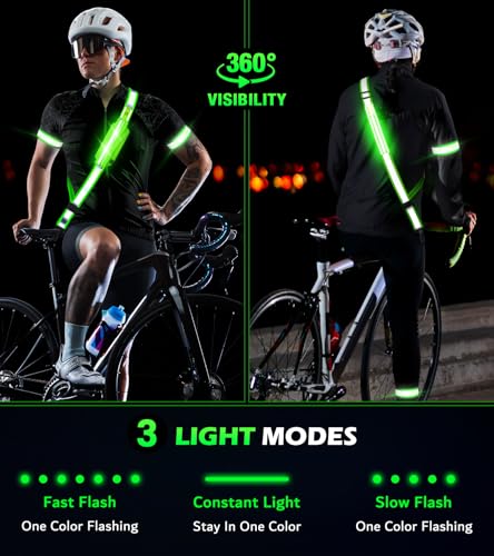 Ylzzrs LED Belt Reflective Sash for Walking at Night,High Visibility Adjustable Night Running Safety Gear,Light Up Running Belt Reflective Gear with Phone Bag/Armband for Runners Walkers Men Women - color: Green