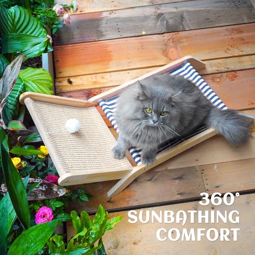 PETKARAY Beach Chair Cat Hammock, Elevated Cat Beds for Indoor Cats, Original Cozy Lounger with Sisal Scratcher and Toy Ball - color: Blue