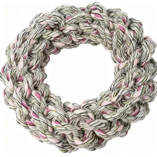 Pet Cotton Ring Dog Toy, Braided Rope Chew Ring for Medium and Large Dogs, 20x20x5cm, Durable Training Toy (PinkishWhite) - color: PinkishWhite