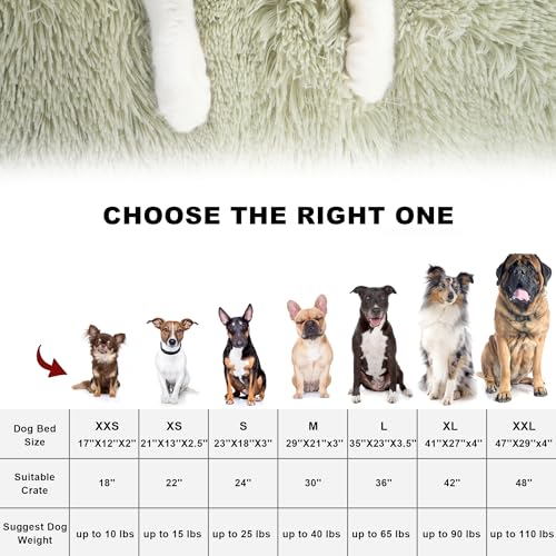 Bedfolks Waterproof Crate Bed, Plush Dog & Cat Kennel Pad with Removable Cover, Faux Fur, Washable, 17"x12", Sage Green - color: Sage Green, size: XX-Small(17x12'')