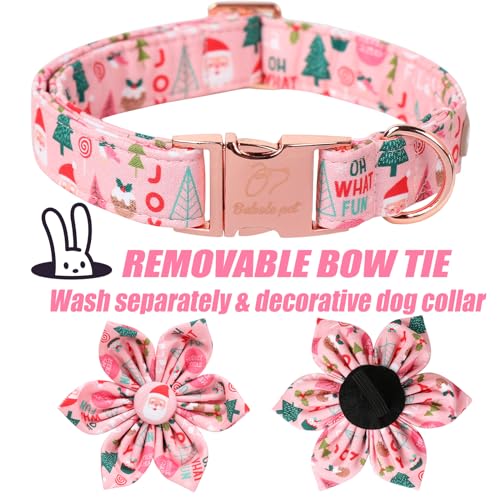 Christmas Dog Collar with Flower Bow - Cute Pink Christmas Santa Dog Collars, Adjustable Heavy-Duty Winter Holiday Bowtie Collar for Small Medium Large Boy Girl Dogs XS - color: F-Pink Santa, size: XS
