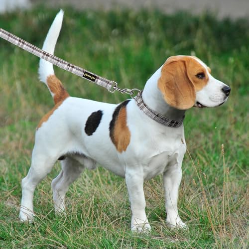 Plutus Pet Cotton Hemp Dog Collar and Leash Set, Adjustable Collar for Small, Medium, and Large Dogs, Heavy Duty and Soft on Skin, Gray Plaid, XS - color: Grey Plaid, size: X-Small