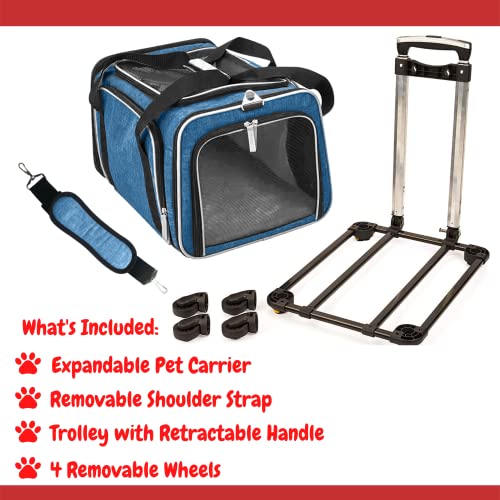 Ruff Life 101 Airline Approved Expandable Premium Pet Carrier on Wheels- Two Sided Expandable Rolling Carrier- Designed for Dogs & Cats- Extra Spacious Soft Lined Carrier! (Blue) - color: BLUE