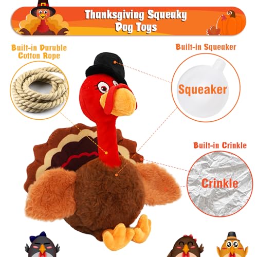 Thanksgiving Dog Toys, Turkey Squeaky Dog Toys with Cotton Rope and Crinkle, Thanksgiving Dog Gifts for Small Medium and Large Dogs - style: M-Thanksgiving Turkey