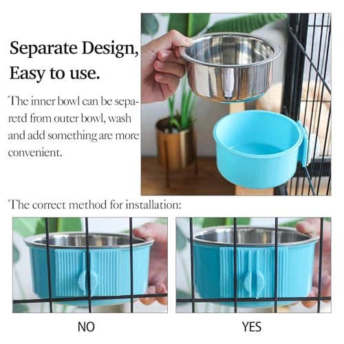 kathson Crate Dog Bowl 2pcs, Removable Stainless Steel Hanging Pet Kennel Cage Bowl Food & Water Feeder Coop Cup for Puppy, Cat, Rabbit, Guinea Pigs (2 PCS, Size: L, Blue and Green) - color: Size: L (Blue, Green), size: 2 PCS