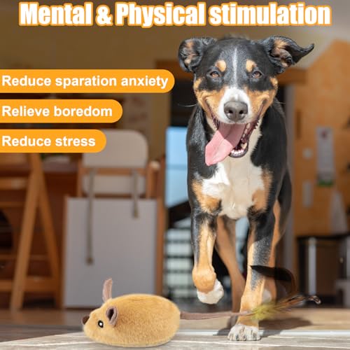 Mity rain Interactive Dog Toys, Fake Remote Control Dog Toy to Keep Them Busy, Dog Mouse Toy with Realistic Sound & Extended Tail, Automatic Dog Toy for Cats Dogs Pet, Squeaky Dog Toys Yellow - color: Yellow Remote Version