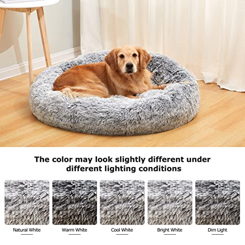 Bedfolks Calming Donut Dog Bed, 30 Inches Round Fluffy Dog Beds for Medium Dogs, Anti-Anxiety Plush Dog Bed, Machine Washable Pet Bed (Dark Grey, Medium) - color: Dark Grey, size: 30.0"L x 30.0"W x 8.0"Th
