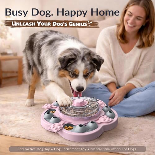 Dog Puzzle Toy, 3 Levels of Step-by-Step Challenge, Spin-to-Release Treat Dispenser, Slow Feeder & Mental Stimulation Enrichment Toy for Small Medium Large Dogs - color: Pink