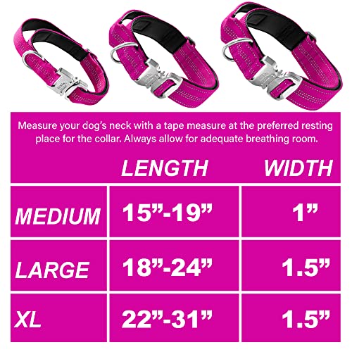 Black Rhino - Tactical Dog Collar Ultra-Soft Neoprene Padded Dog Collars for Medium, Large, XL Dogs | Heavy Duty Metal Buckle | Padded Handle for Dog Training (Large, Pink)