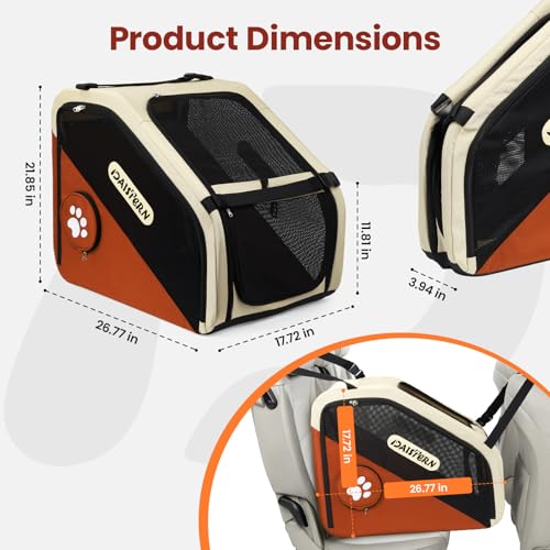 Collapsible Dog Crate for Travel, Portable Pet Crate for Small & Large Dogs, Soft-Sided Car Kennel with Heavy-Duty Metal Frame, Mesh Windows, Feeding/Comfort Access for Backseat Trunk Brown - color: Brown