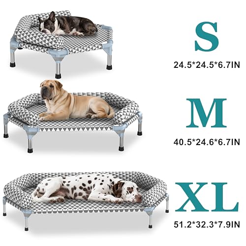 Orthopedic Dog Bed for Medium Dogs - Removable Bolsters & Cleanable Cover,Elevated Outdoor Dog Bed,Easy to Assemble,Up to 100lbs,Medium - size: 6 Sided Bolster Medium