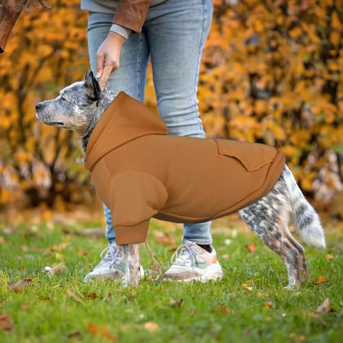 Dog Sweaters for Large Dogs Dog Hoodie Sweater Solid Soft Brushed Fleece Clothes Sweatshirt with Pocket(Coffee-XL) - color: Coffee, size: X-Large