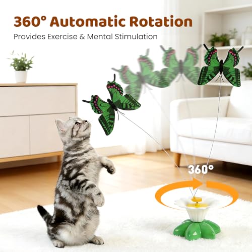 Interactive Cat Toy for Indoor Cats, Automatic Flying Feather Wand with Suction Cup Base, USB Rechargeable Pet Toys to Keep Them Busy (Butterfly) - color: Butterfly