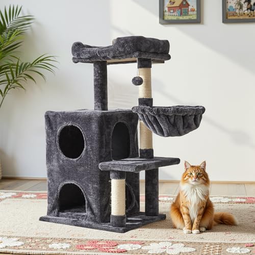Fansafurn Medium Cat Tree with Scratching Posts, Cat Bed, Hammocks & Condos – Multi-Level Cat Tower for Playful Cats, 36" Modern Jungle Gym, Dark Grey - color: Dark Grey
